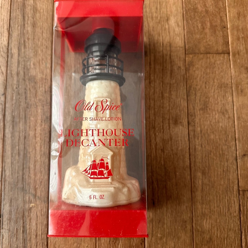 Vintage Old Spice After Shave 6oz Lighthouse Decanter Ceramic Beige EMPTY